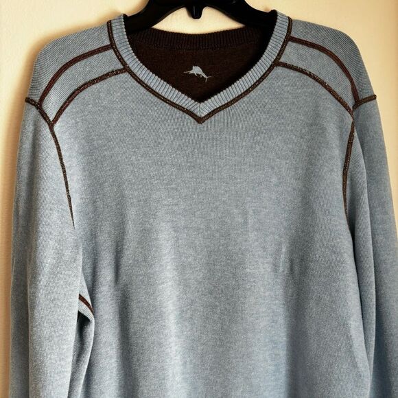 Tommy Bahama Men’s reversible v-neck knit sweater brown blue size large EUC! - Picture 4 of 10